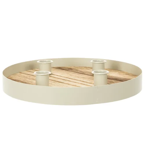 Candle holder for four taper candles, round wooden tray, 25cm | Floristik24.ie