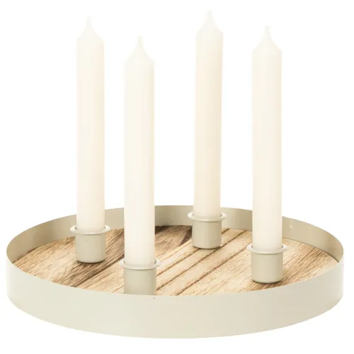 Candle holder for four taper candles, round wooden tray, 25cm | Floristik24.ie