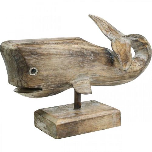 Floristik24 Whale Deco Wood Wooden Whale Maritime Decoration Teak Nature 29cm