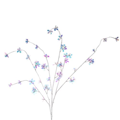 Artificial delicate flowering branch with iridescent blossoms, 98cm