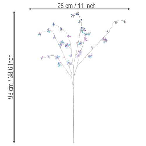 Artificial delicate flowering branch with iridescent blossoms, 98cm | Floristik24.ie