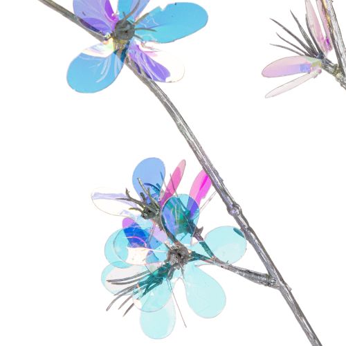 Artificial delicate flowering branch with iridescent blossoms, 98cm | Floristik24.ie