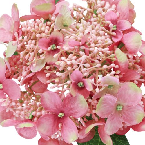 Product Hydrangea artificial pink and green garden flower with buds 52cm