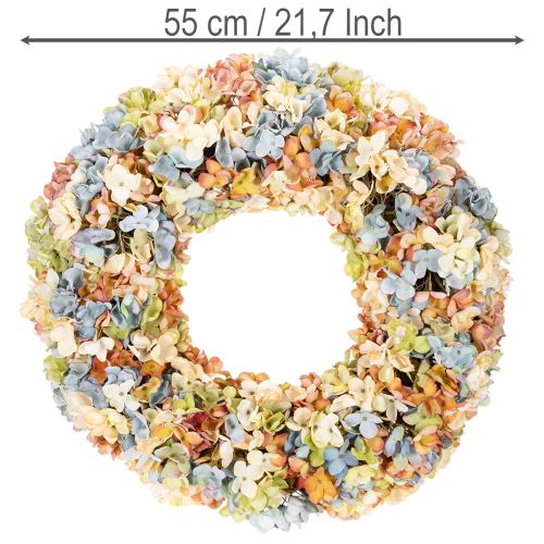 Artificial hydrangea wreath, colorful, for door and wall, 55cm | Floristik24.ie