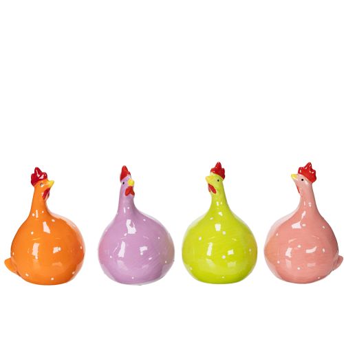 Ceramic chicken figurine for colorful Easter decorations in the living room and on tables, 10.5cm, 4 pieces