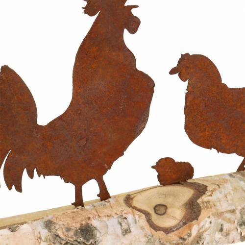 Product Chicken family metal grate on wooden base birch 32cm H15.5cm
