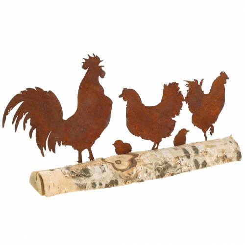 Floristik24 Chicken family metal grate on wooden base birch 32cm H15.5cm
