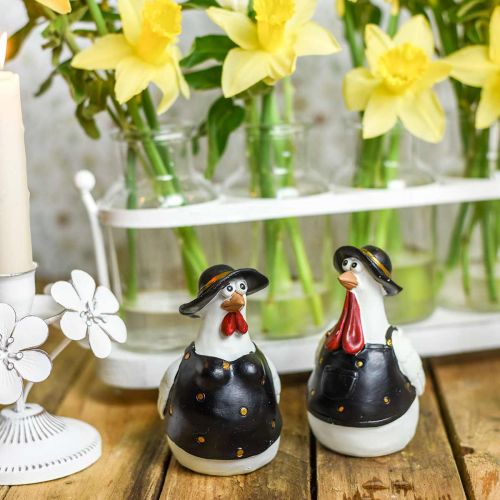 Floristik24 Pair of chickens, Easter decoration, spring, decorative chickens with hat H11cm set of 2