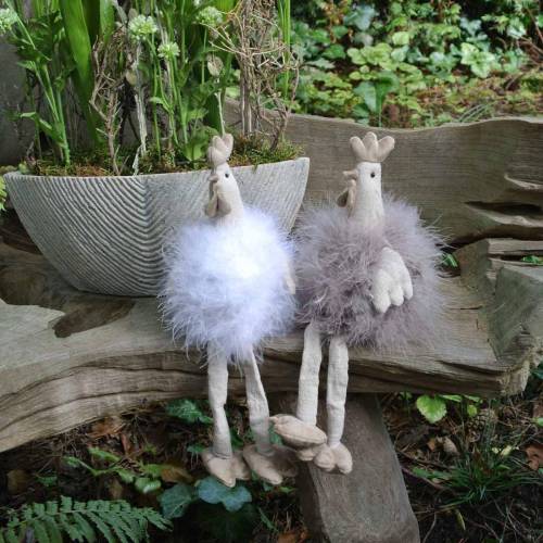 Floristik24 Easter decoration pair of chickens, edge seaters, spring, decorative chickens with feathers 2pcs