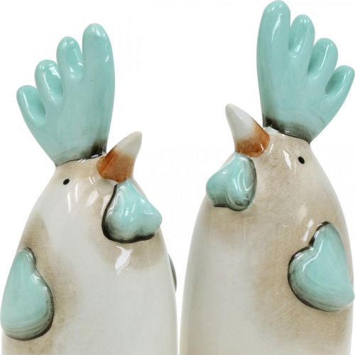 Product Ceramic Rooster Kitchen Decoration Chicken White Blue Brown H14.5cm 2 pcs