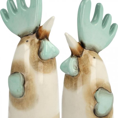 Product Ceramic Rooster Kitchen Decoration Chicken Light Blue Brown H23cm 2 Pcs