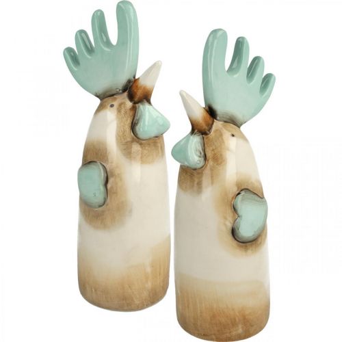 Product Ceramic rooster kitchen decoration chicken light blue brown H23cm 2pcs