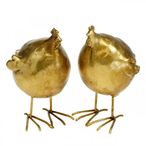 Floristik24 Deco chicken Easter decoration figure golden round, H10 cm 2pcs