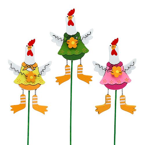 Floristik24 Chicken with flower sort. on the rod 15pcs