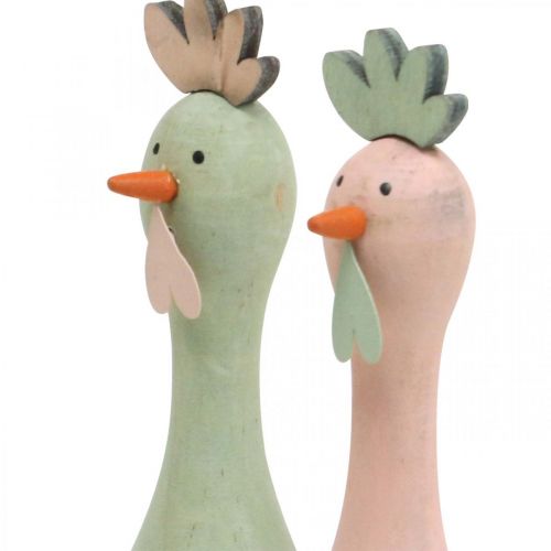 Floristik24 Deco chicken wood pink, green Easter decoration figure Ø5cm H15cm 2pcs