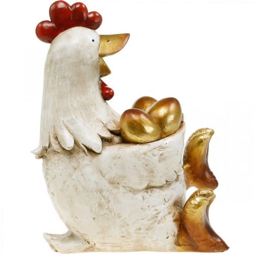 Floristik24 Easter chicken, decorative hen, chicken with golden eggs, Easter figure H24cm