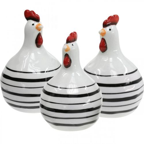 Floristik24 Decorative chicken ceramic white with black stripes round Ø 7cm H11cm 3pcs