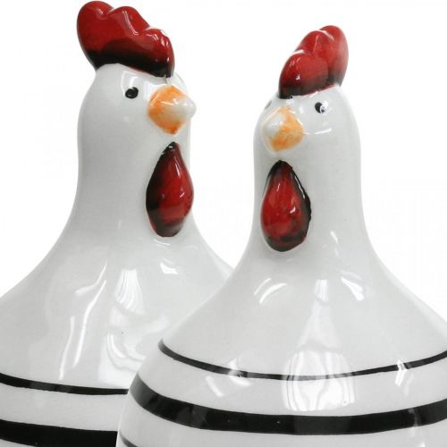 Product Decorative Chicken Ceramic White with Black Stripes Round Ø 7cm H11cm 3 pcs