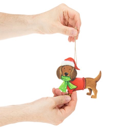 Dog Christmas ornament, decorative hanging ornament, dog with scarf and hat, 12cm, 2 pieces | Floristik24.ie