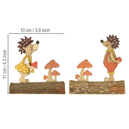 Product Hedgehog with mushrooms autumn figure wooden hedgehog yellow/orange H11cm set of 6