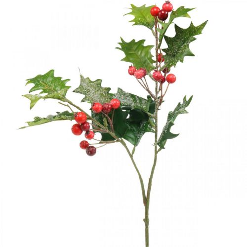 Artificial holly branch, winter berries, Christmas decorations, holly snow-covered green, red L63cm