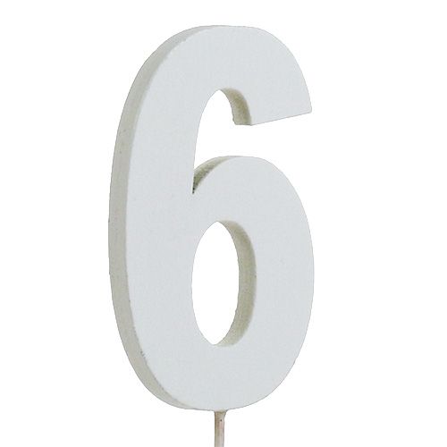 Product Anniversary number &quot;6&quot; on the stick white L27cm 10pcs