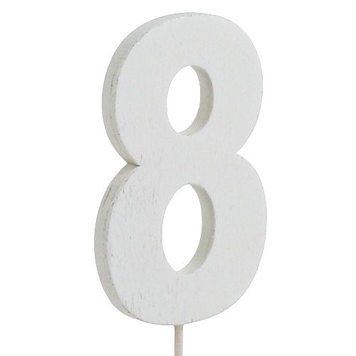 Product Anniversary number &quot;8&quot; on the stick white L27cm 10pcs