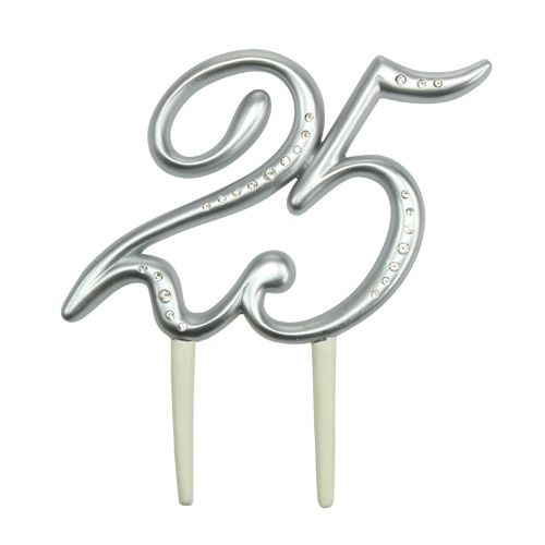 Floristik24 Number &quot;25&quot; to stick silver 15.5cm