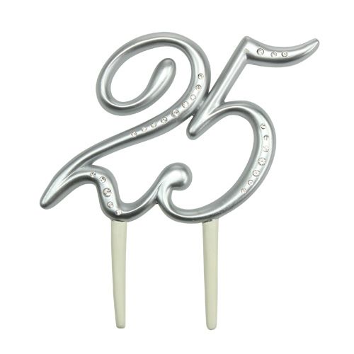 Floristik24 Number "25" to stick silver 15.5cm