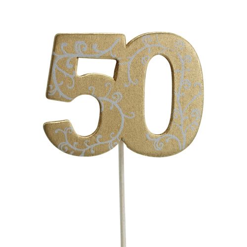 Floristik24 Wooden number "50" on the stick gold 36pcs