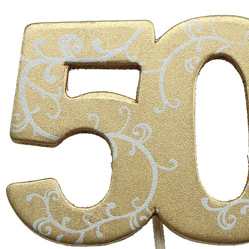 Product Wooden number &quot;50&quot; on the stick gold 36pcs