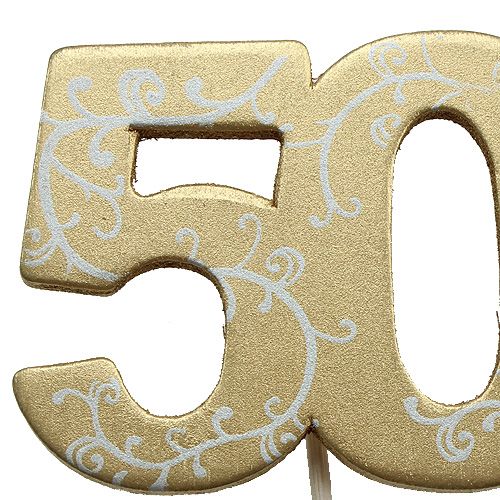 Floristik24 Wooden number "50" on the stick gold 36pcs
