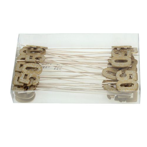 Floristik24 Wooden number "50" on the stick gold 36pcs