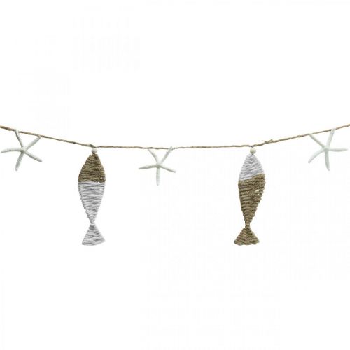 Maritime decoration garland jute 6 fish with starfish 120cm