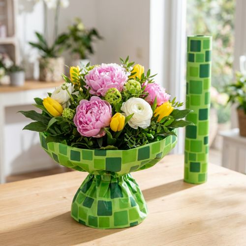 Product Cuff paper for flower bouquets in mosaic design, 25cm x 100m