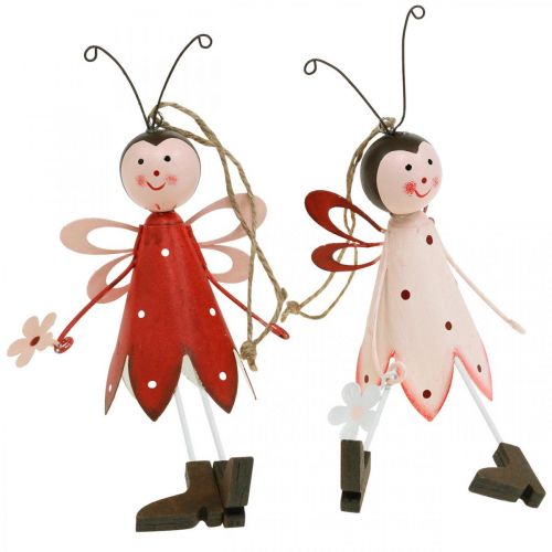 Floristik24 Beetle to hang, spring decoration, metal beetle with flower, decoration hanger 2pcs