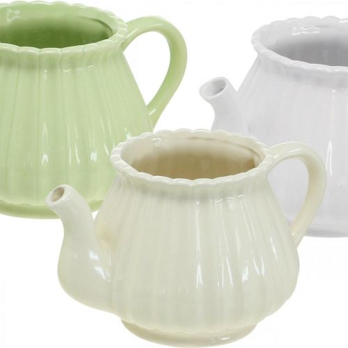 Product Decorative ceramic coffee pot, plant pot green, white, cream L19cm Ø7.5cm