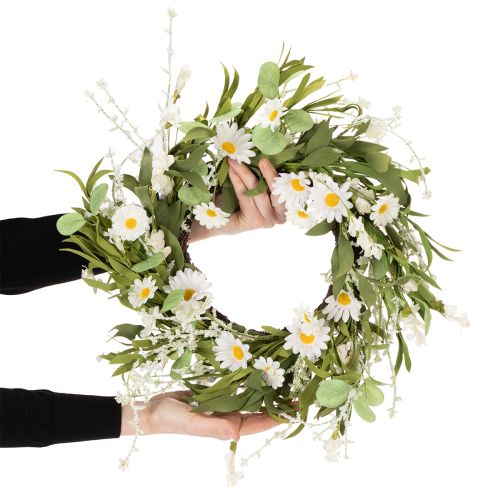 Product Artificial daisy wreath, natural look and durable, for door and wall decoration, 55cm