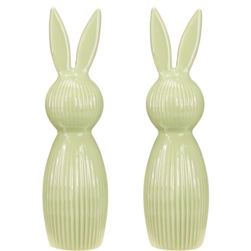Product Ceramic Easter bunny figurine in pastel green, table decoration, 22cm, 2 pieces