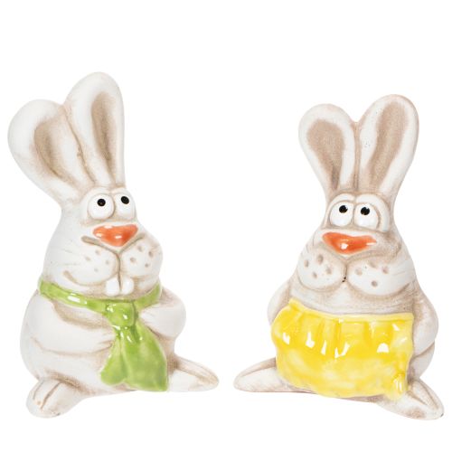 Easter Bunny Figurines, Hand-Painted Ceramic Decorations, Fun Design for Easter Decorating, 11cm, 4 Pieces