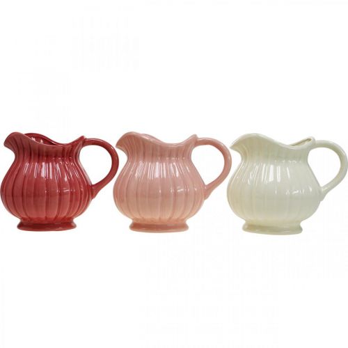 Floristik24 Decorative vase, jug with handle ceramic white, pink, red H14.5cm 3pcs