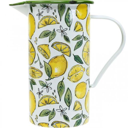 Product Enamel jug with lemon pattern, Mediterranean decorative flower vase, H19.5cm Ø9cm, garden summer jug