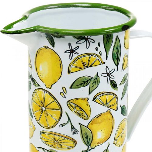 Product Enamel jug with lemon pattern, Mediterranean decorative flower vase, H19.5cm Ø9cm, garden summer jug