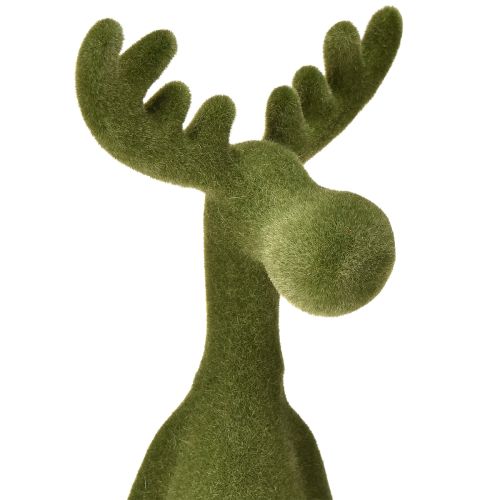 Floristik24 Sitting moose flocked Shelf sitters Christmas Green 31cm 2pcs
