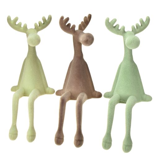 Moose Shelf Sitter Christmas Green brown mint 31cm 3pcs