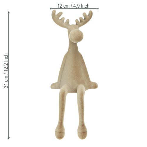 Elk flocked edge sitter brown 31cm 3 pieces | Floristik24.ie