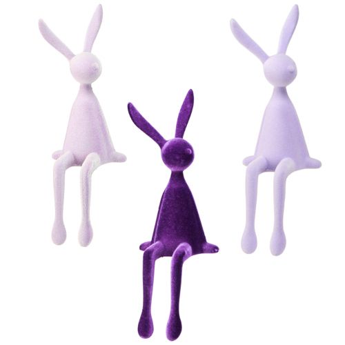 Floristik24 Edge Sitter Bunny Easter Bunny Flocked Purple – 2nd Choice – Lilac 36cm 3 pcs