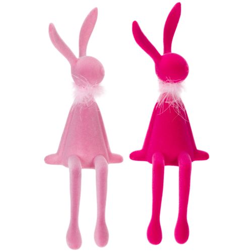Easter bunny decoration, shelf sitter with feather boa for sideboard or shelf, 36cm, 2 pieces