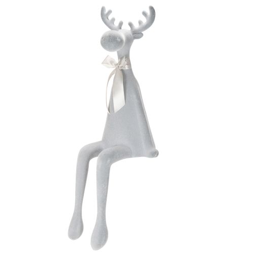 Decorative flocked elk figurine with bow, shelf sitter, 80cm buy online | Floristik24.ie