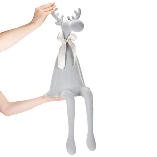 Decorative flocked elk figurine with bow, shelf sitter, 80cm | Floristik24.ie